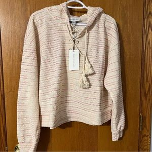 New! Something Navy Textured Lace Up Hoodie Cream Multi Color Womens‎ Size XL